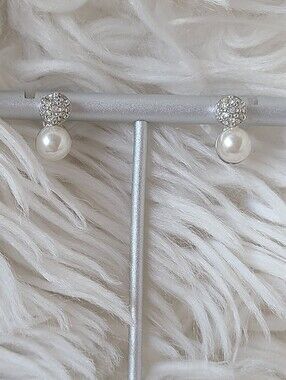 Swarovski Faux Pearl Drop Earrings with Crystal Pavé Tops- Great Condition